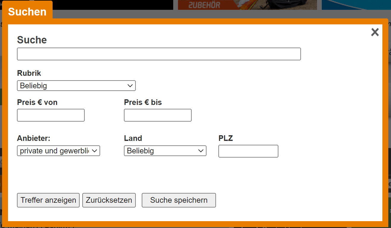 Filtermöglichkeiten DHV Gebrauchtmarkt
